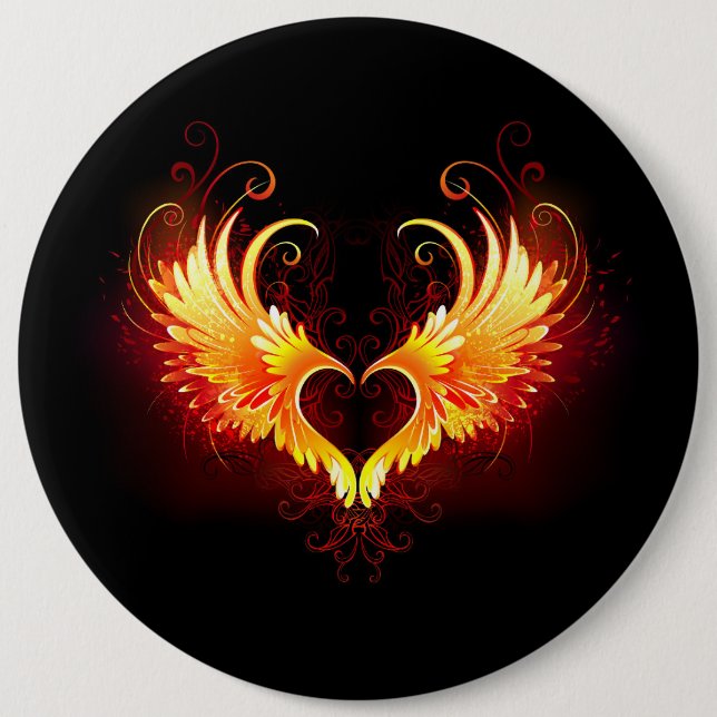 Angel Fire Heart with Wings Button (Vorderseite)