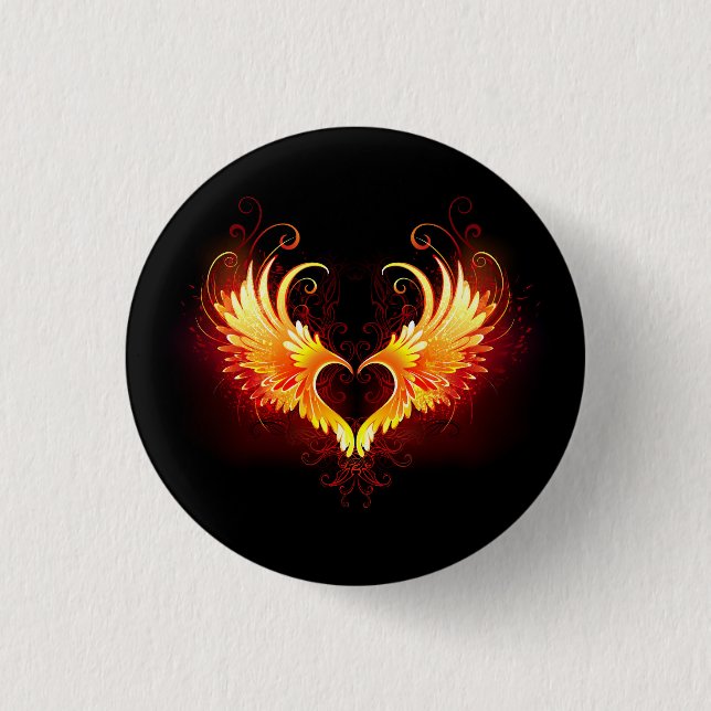 Angel Fire Heart with Wings Button (Vorderseite)