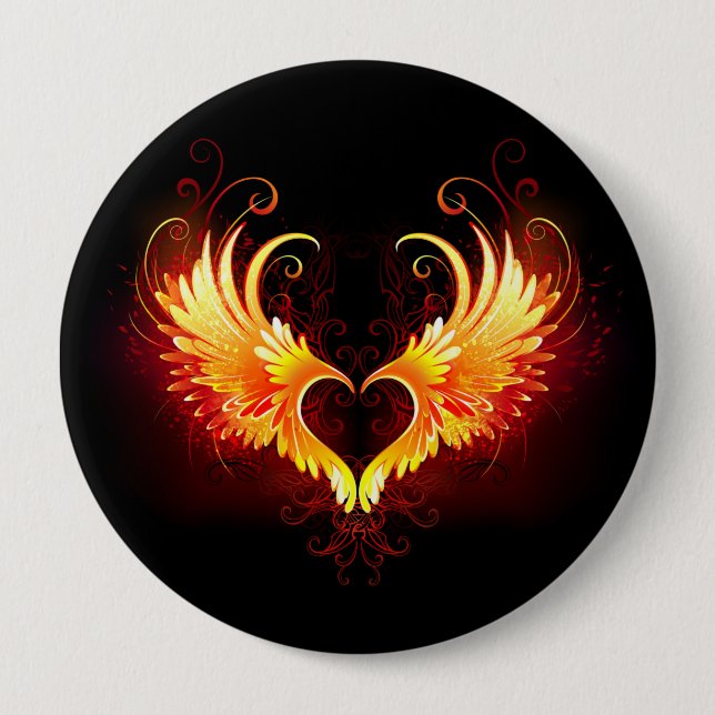 Angel Fire Heart with Wings Button (Vorderseite)