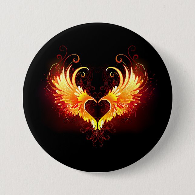 Angel Fire Heart with Wings Button (Vorderseite)