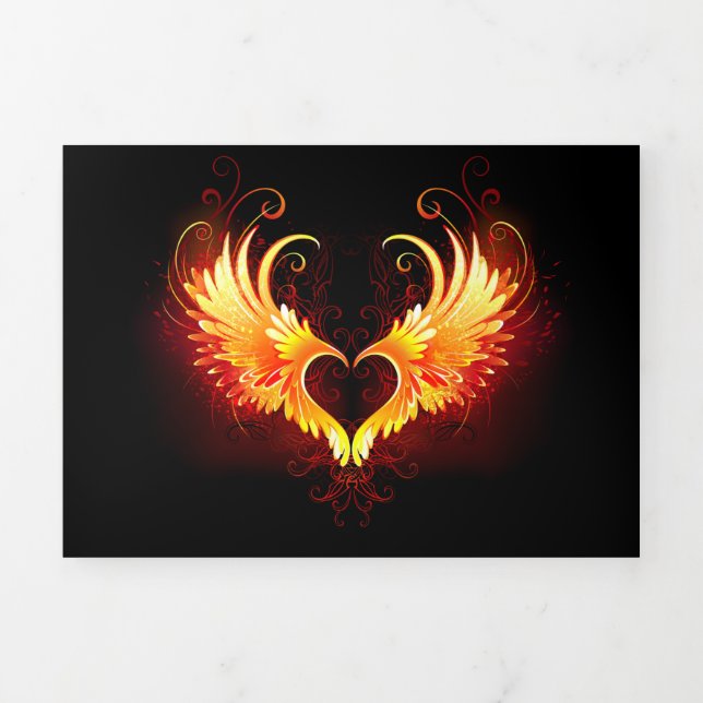 Angel Fire Heart with Wings Dreifach Gefaltete Ankündigung (Cover)