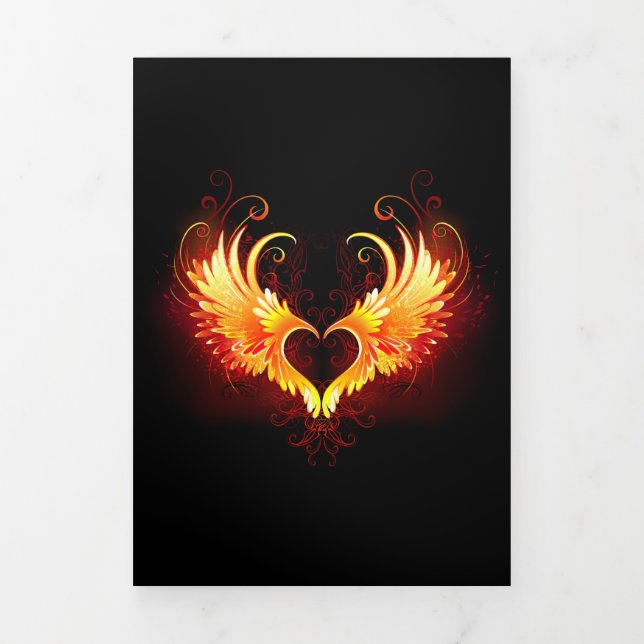 Angel Fire Heart with Wings Dreifach Gefaltete Karte (Cover)