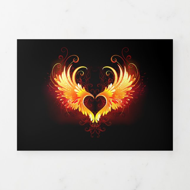 Angel Fire Heart with Wings Dreifach-gefaltete Programmkarte (Cover)
