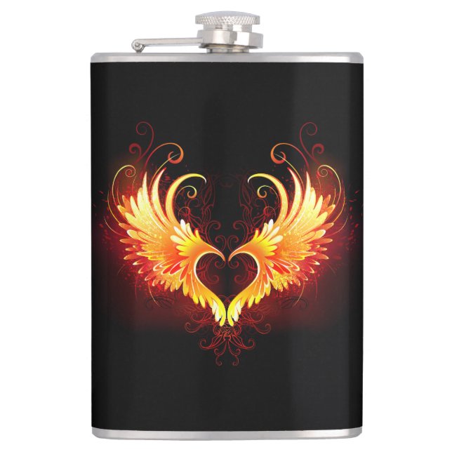 Angel Fire Heart with Wings Flachmann (Vorderseite)