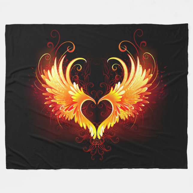 Angel Fire Heart with Wings Fleecedecke (Vorderseite (Horizontal))