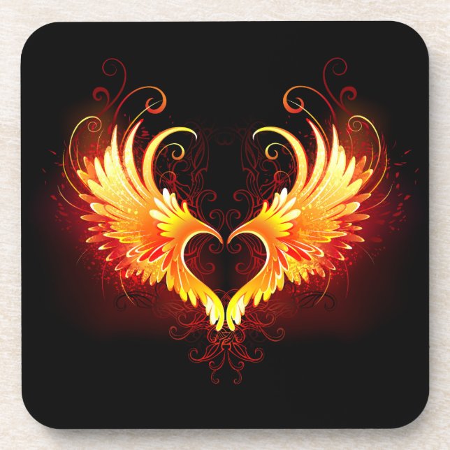 Angel Fire Heart with Wings Getränkeuntersetzer (Vorderseite)