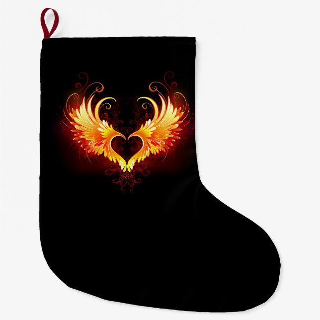 Angel Fire Heart with Wings Großer Weihnachtsstrumpf (Vorderseite)