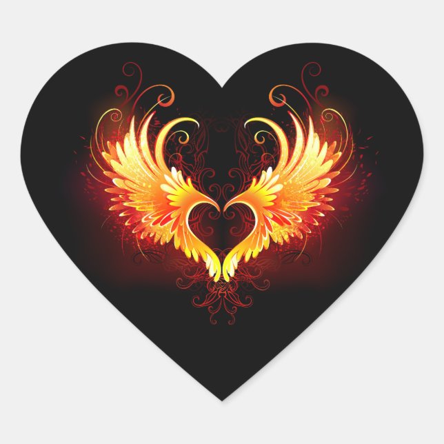 Angel Fire Heart with Wings Herz-Aufkleber (Vorderseite)