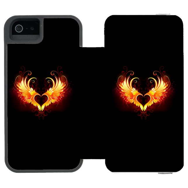 Angel Fire Heart with Wings Incipio iPhone Geldbeutel-Hülle (Folio Geöffnet)