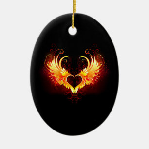 Angel Fire Heart with Wings Keramik Ornament