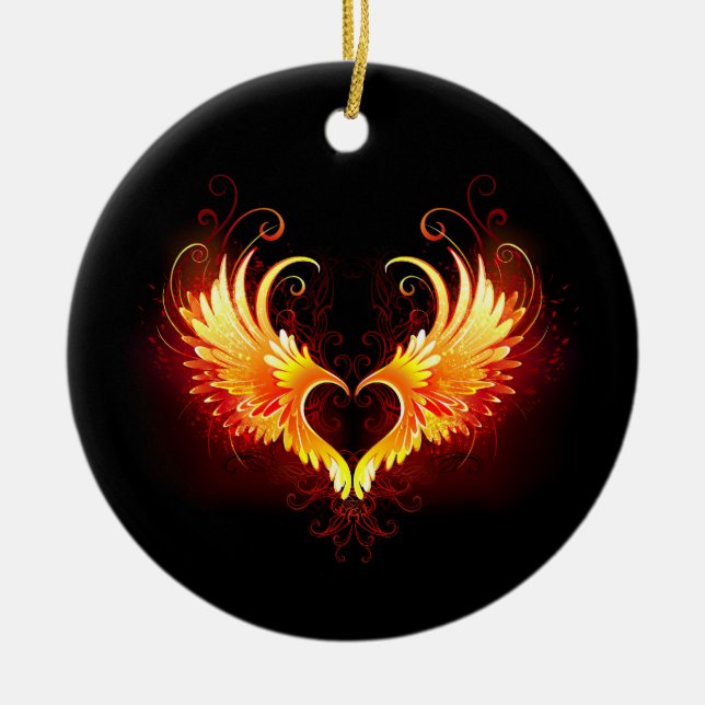Angel Fire Heart with Wings Keramik Ornament (Vorne)