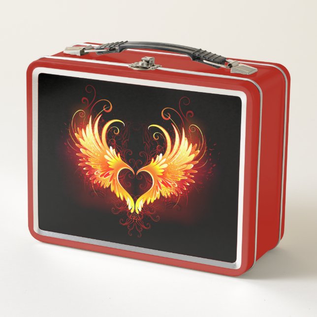 Angel Fire Heart with Wings Metall Brotdose (Vorderseite)