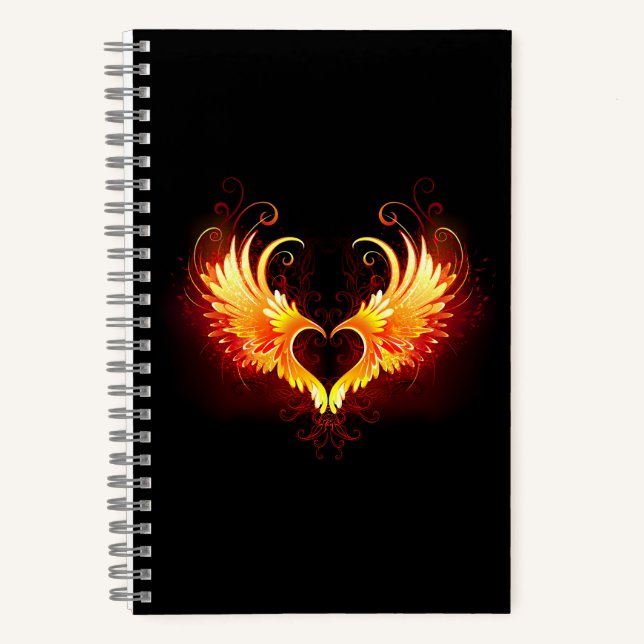Angel Fire Heart with Wings Notizbuch (Vorderseite)