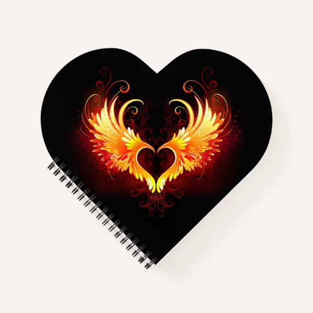 Angel Fire Heart with Wings Notizbuch (Vorderseite)