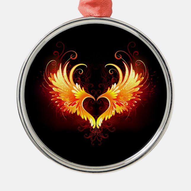 Angel Fire Heart with Wings Ornament Aus Metall (Vorne)