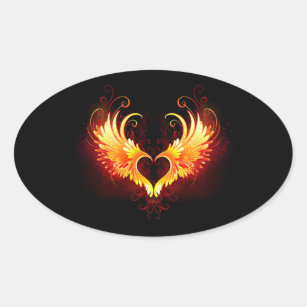 Angel Fire Heart with Wings Ovaler Aufkleber