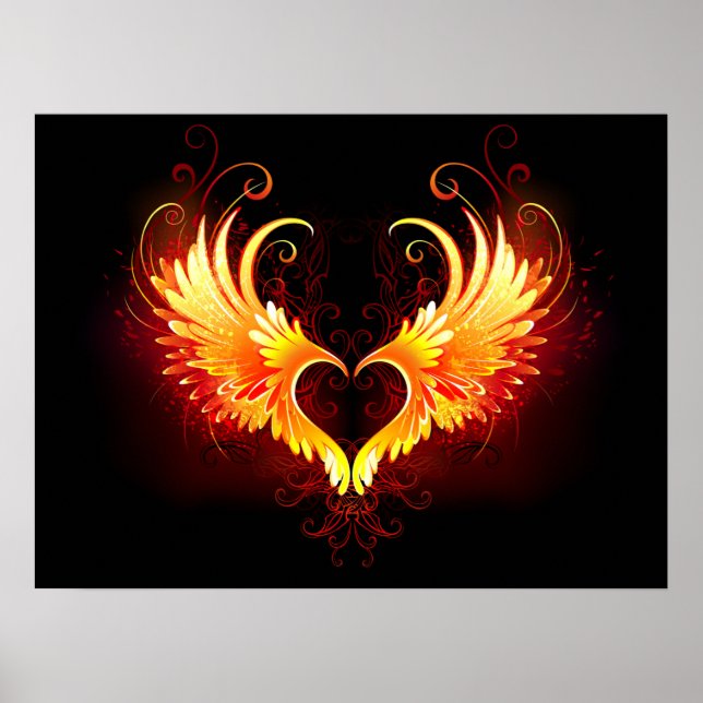 Angel Fire Heart with Wings Poster (Vorne)