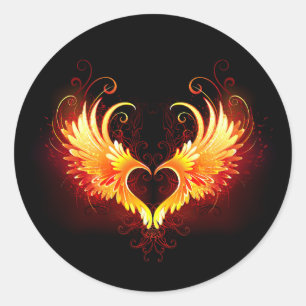 Angel Fire Heart with Wings Runder Aufkleber