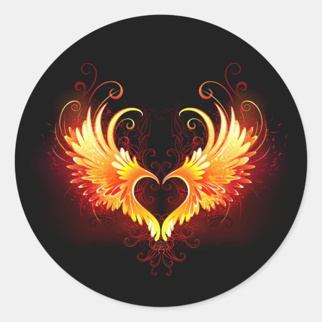 Angel Fire Heart with Wings Runder Aufkleber (Vorderseite)
