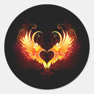Angel Fire Heart with Wings Runder Aufkleber