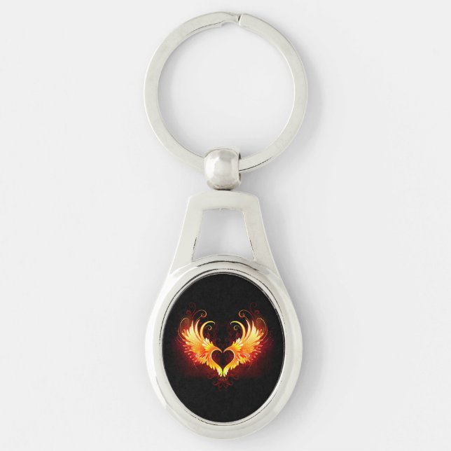 Angel Fire Heart with Wings Schlüsselanhänger (Vorderseite)