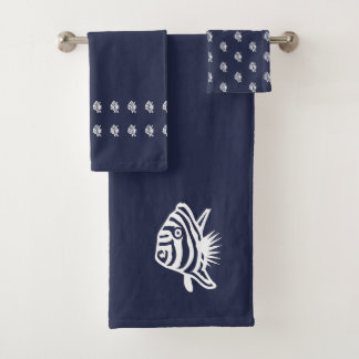 Angel fish Ocean Blue & White Küstenfischerei Deko Badhandtuch Set