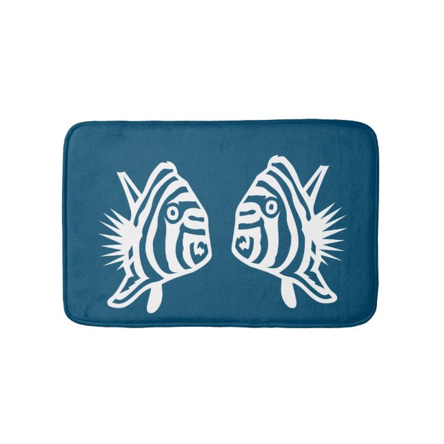 Angel fish Sea Blue & White Küstenfischerei Deko Badematte (Vorderseite)