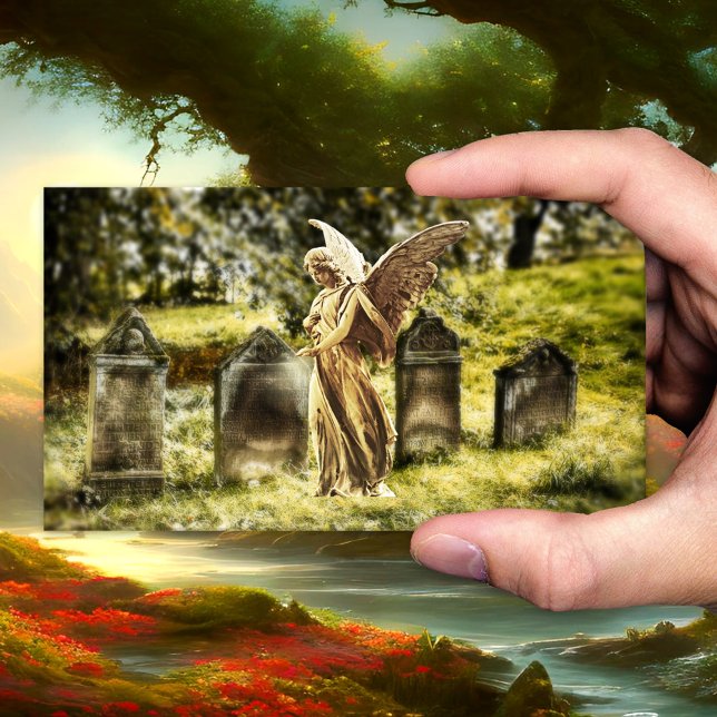 Angel Friedhof Beerdigungsdirektorin Visitenkarte (Business card with an image of an angel blessing the deceased on the cemetery - undertaker - funeral)