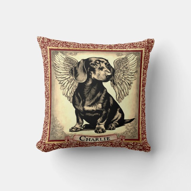 Angel für Vintage Dackel individuell angepasst Kissen (Vorderseite)