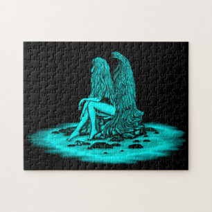 Angel , gedankenverloren , schwarz und grün
