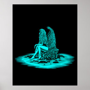 Angel , gedankenverloren , schwarz und grün poster