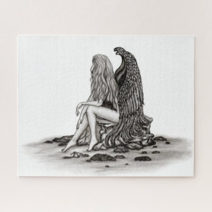 Angel , gedankenverloren , schwarz-weiß Design