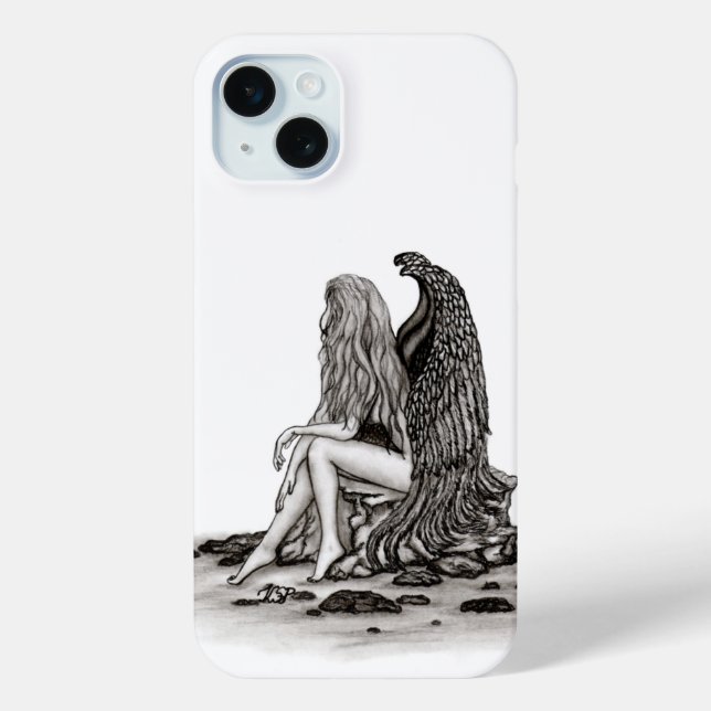 Angel , gedankenverloren , schwarz-weiß Design Case-Mate iPhone Hülle (Rückseite)