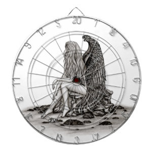 Angel , gedankenverloren , schwarz-weiß Design Dartscheibe