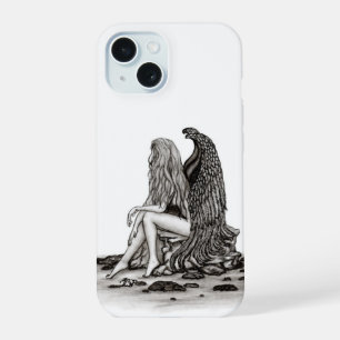 Angel , gedankenverloren , schwarz-weiß Design iPhone 15 Hülle