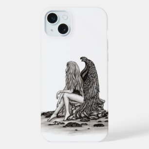 Angel , gedankenverloren , schwarz-weiß Design iPhone 15 Plus Hülle
