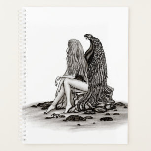 Angel , gedankenverloren , schwarz-weiß Design Planer