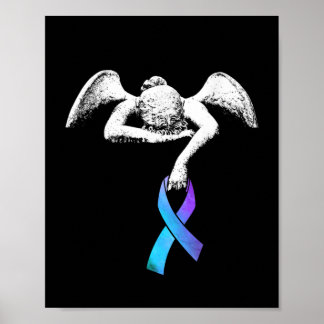 Angel hält Aquamarine Lila Ribbon-Suizidprävention Poster