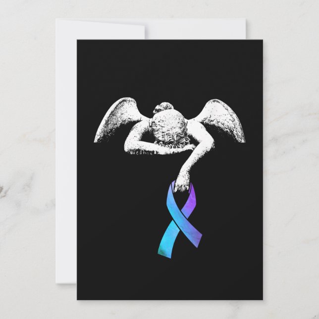 Angel hält Aquamarine Lila Ribbon-Suizidprävention Save The Date (Vorderseite)