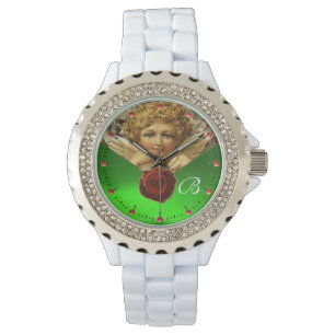 ANGEL HEART WAX SIEGEL, GREEN EMERALD GEM MONOGRAM ARMBANDUHR