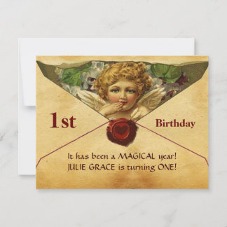 ANGEL HEART WAX SIEGEL PARCHMENT Erster Geburtstag Einladung