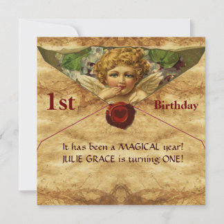 ANGEL HEART WAX SIEGEL PARCHMENT Erster Geburtstag Einladung