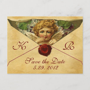 ANGEL HEART WAX SIEGEL PARCHMENT Monogramm Ankündigungspostkarte