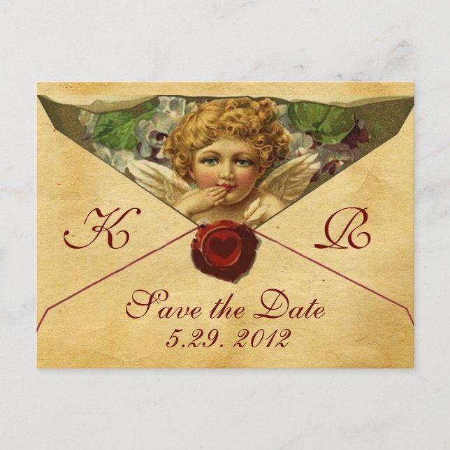ANGEL HEART WAX SIEGEL PARCHMENT Monogramm Ankündigungspostkarte (Vorderseite)