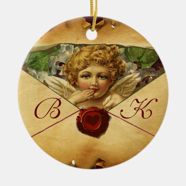 ANGEL HEART WAX SIEGEL PARCHMENT Monogramm Keramik Ornament (Vorne)