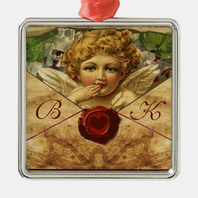 ANGEL HEART WAX SIEGEL PARCHMENT Monogramm Silbernes Ornament (Vorne)