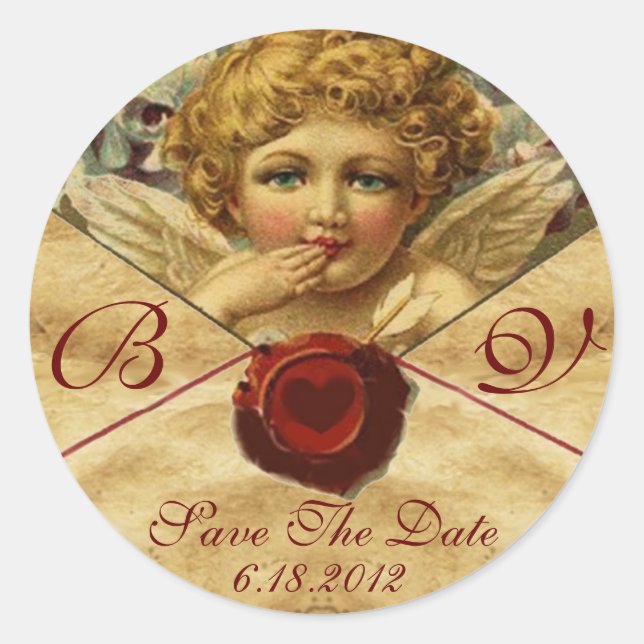 ANGEL HEART WAX SIEGEL PARCHMENT SAVE THE DATE RUNDER AUFKLEBER (Vorderseite)