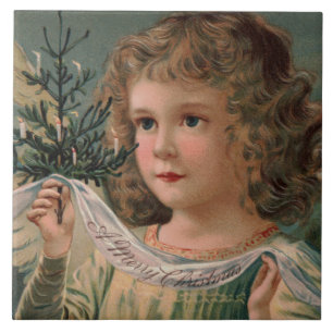 Angel Holding a Tiny Candlelit Weihnachtsbaum Fliese