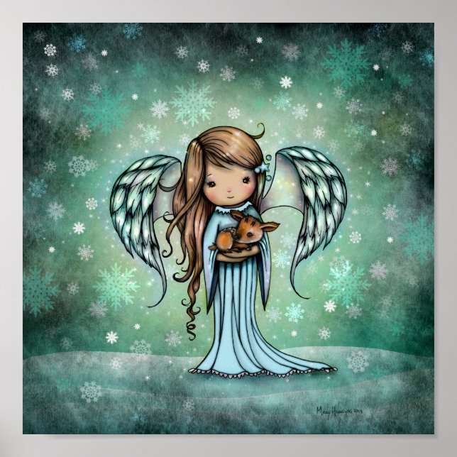 Angel Holding Fawn Illustriert Art Poster (Vorne)