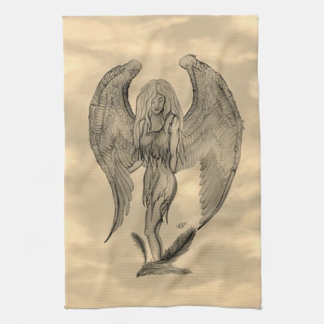 Angel im Tattoo Style Geschirrtuch (Vertikal)